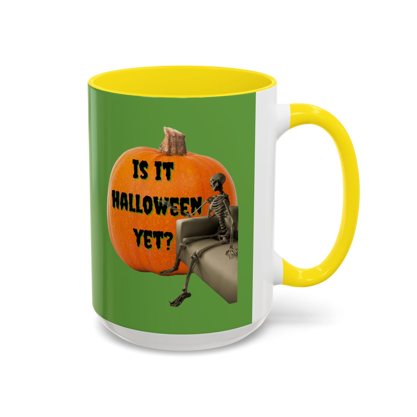 Is it Halloween yet? Skeleton's Giant Pumpkin Green Accent Mug by CreepyCrafts.boo