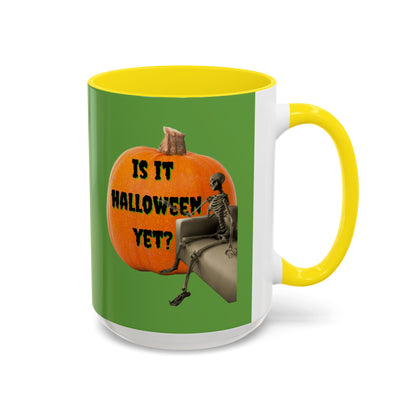 Is it Halloween yet? Skeleton's Giant Pumpkin Green Accent Mug by CreepyCrafts.boo