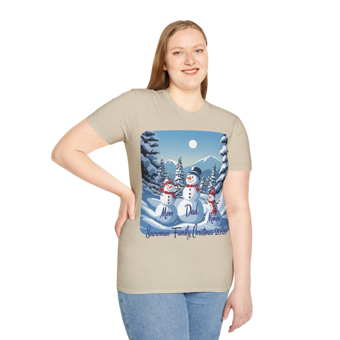 Snowman Family of 3 Light colors Unisex T-Shirt by cypherpunkgear.com