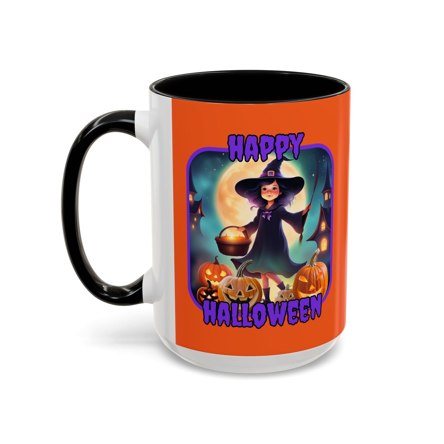 Happy Halloween Little Witch Purple font Orange Accent Mug by CreepyCrafts.boo