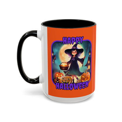 Happy Halloween Little Witch Purple font Orange Accent Mug by CreepyCrafts.boo