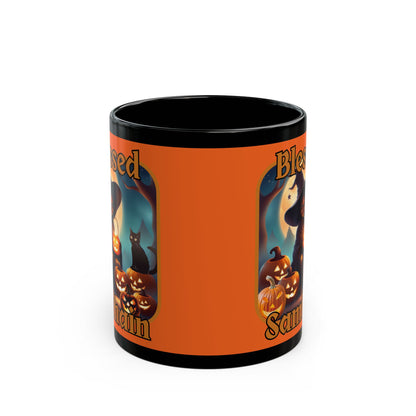 Blessed Samhain Cute Witch Orange font Orange Mug by CreepyCrafts.boo