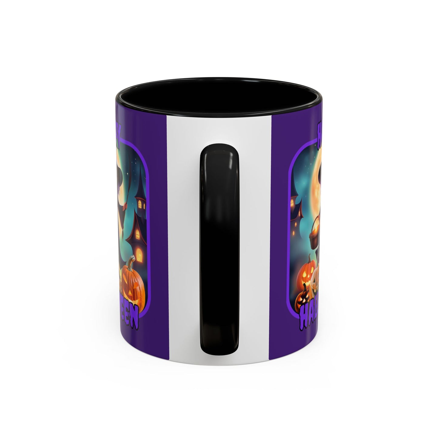 Happy Halloween Little Witch Purple font Purple Accent Mug by CreepyCrafts.boo