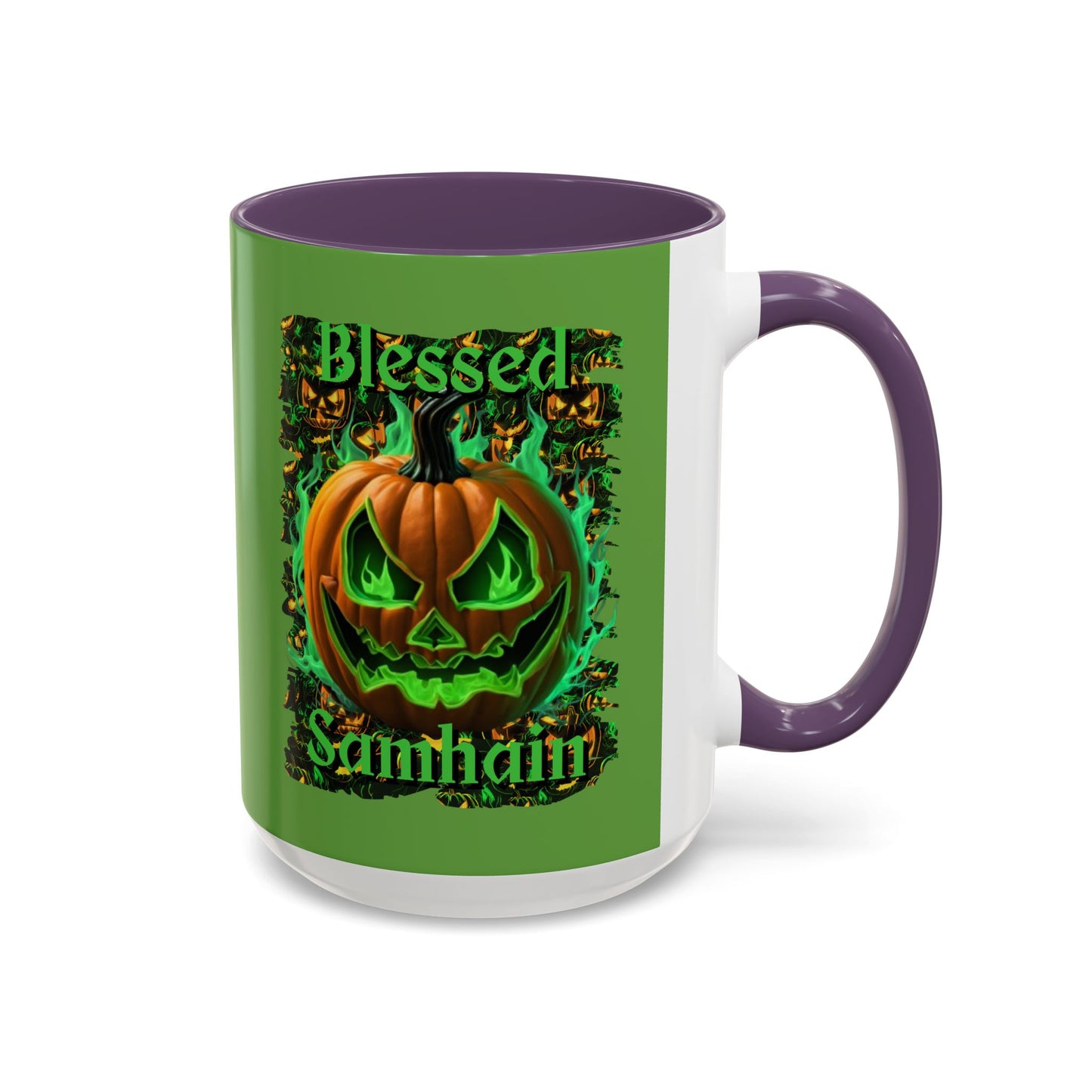 Blessed Samhain Green Jack Green Accent Mug by CreepyCrafts.boo