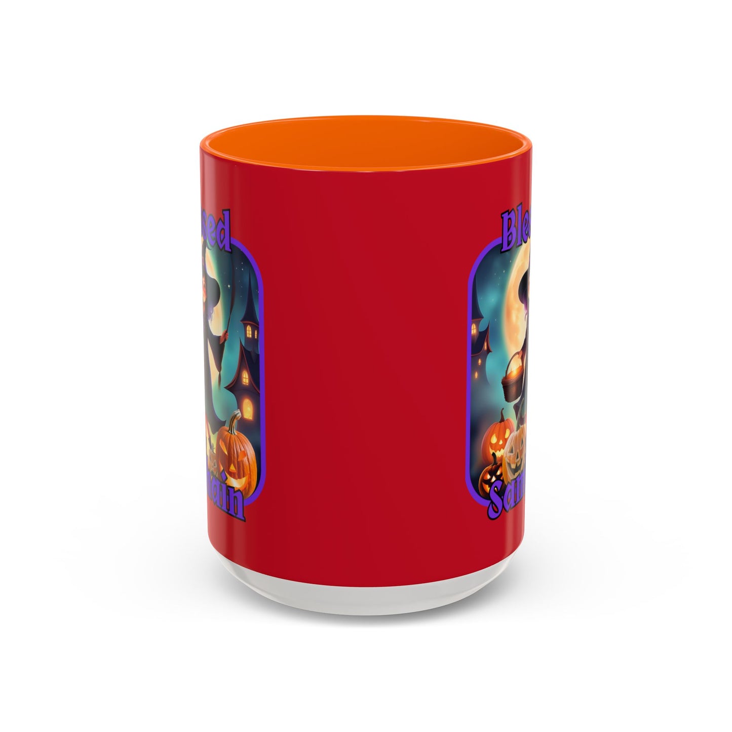 Blessed Samhain Little Witch Purple font Red Accent Mug by CreepyCrafts.boo