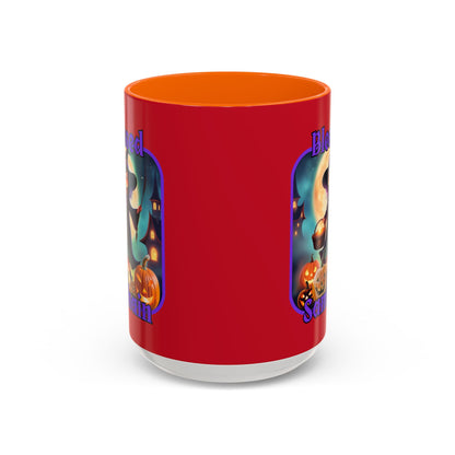 Blessed Samhain Little Witch Purple font Red Accent Mug by CreepyCrafts.boo