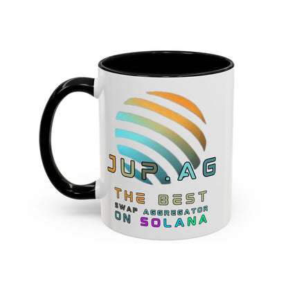 Jupiter (JUP) the best aggregator on Solana White Accent Mug by cypherpunkgear.com