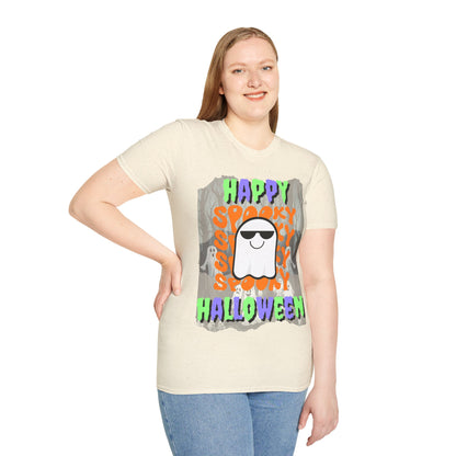 Spooky Happy Halloween Ghost Light colors Mixed font Unisex T-Shirt by CreepyCrafts.boo
