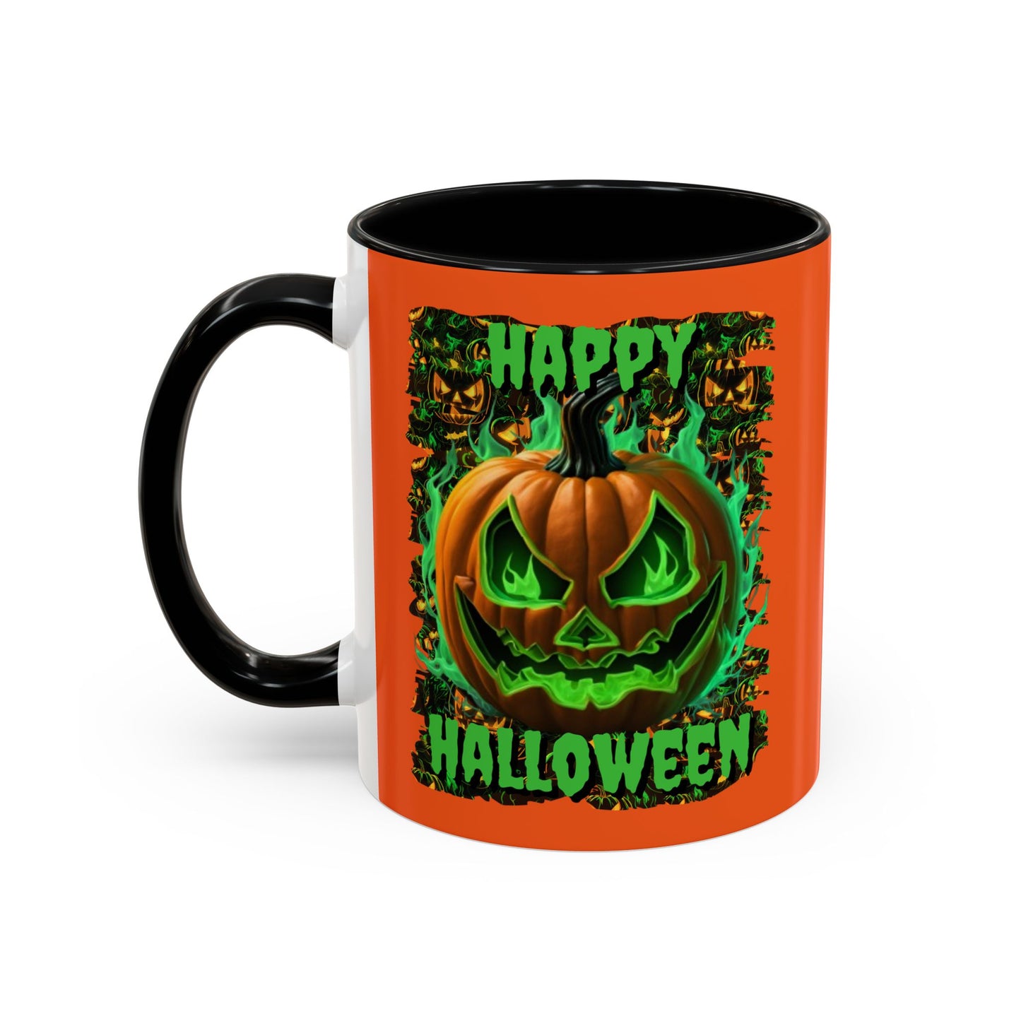 Happy Halloween Green Jack Orange Accent Mug by CreepyCrafts.boo