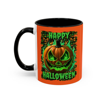Happy Halloween Green Jack Orange Accent Mug by CreepyCrafts.boo