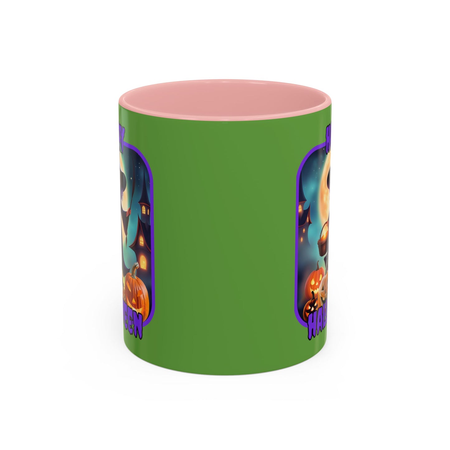 Happy Halloween Little Witch Purple font Green Accent Mug by CreepyCrafts.boo