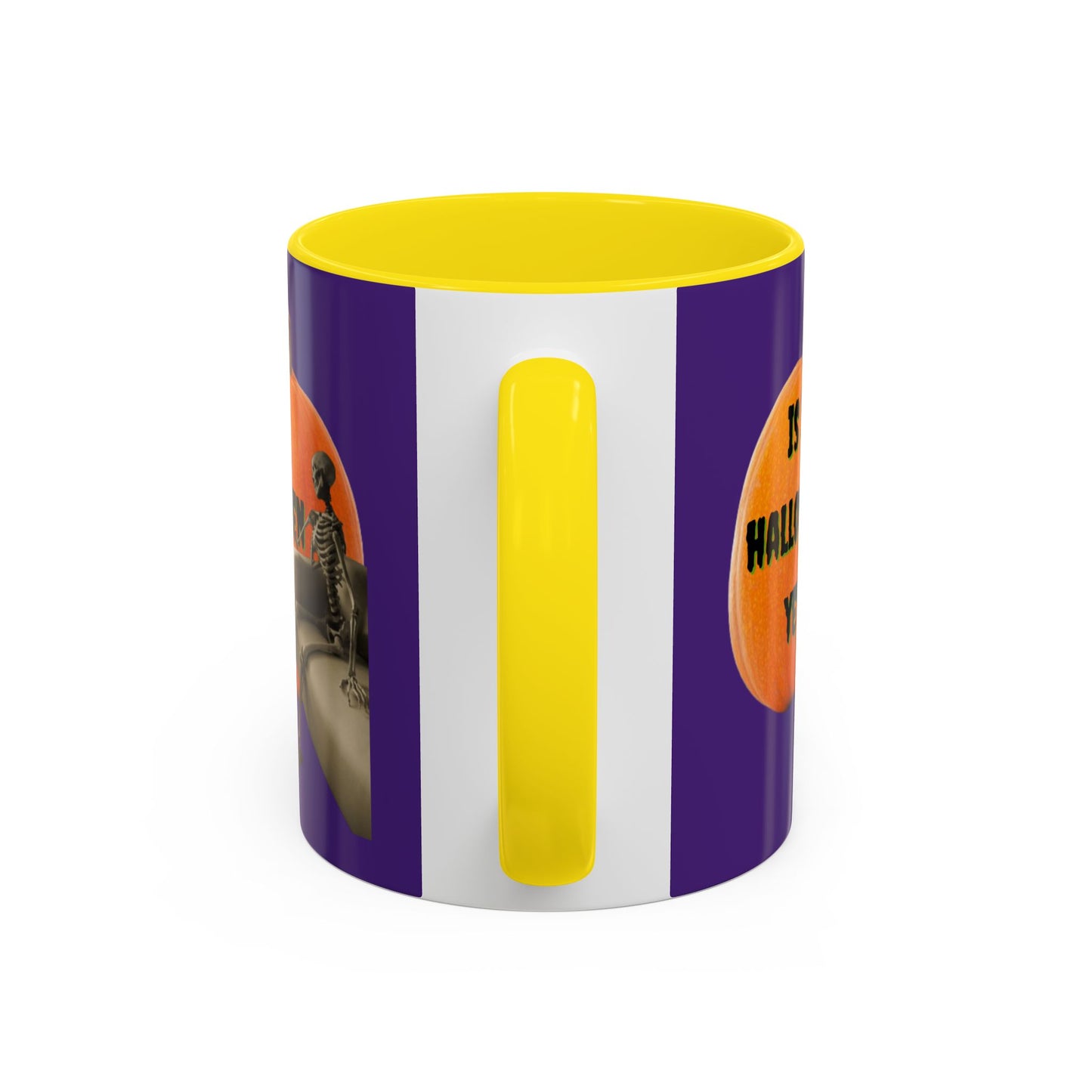 Is it Halloween yet? Skeleton's Giant Pumpkin Purple Accent Mug by CreepyCrafts.boo