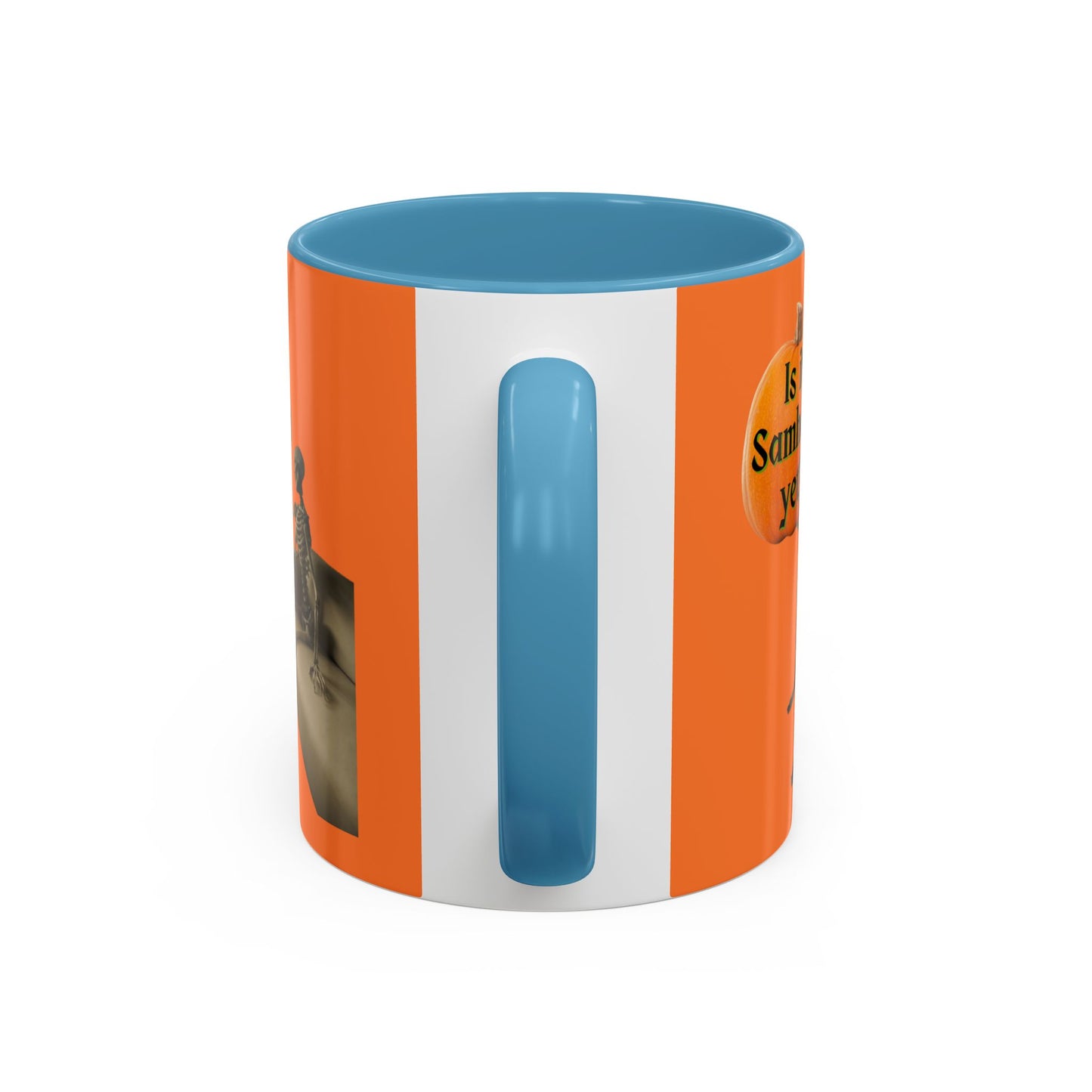 Is it Samhain yet? Skeleton's Pumpkin Orange Accent Mug by CreepyCrafts.boo