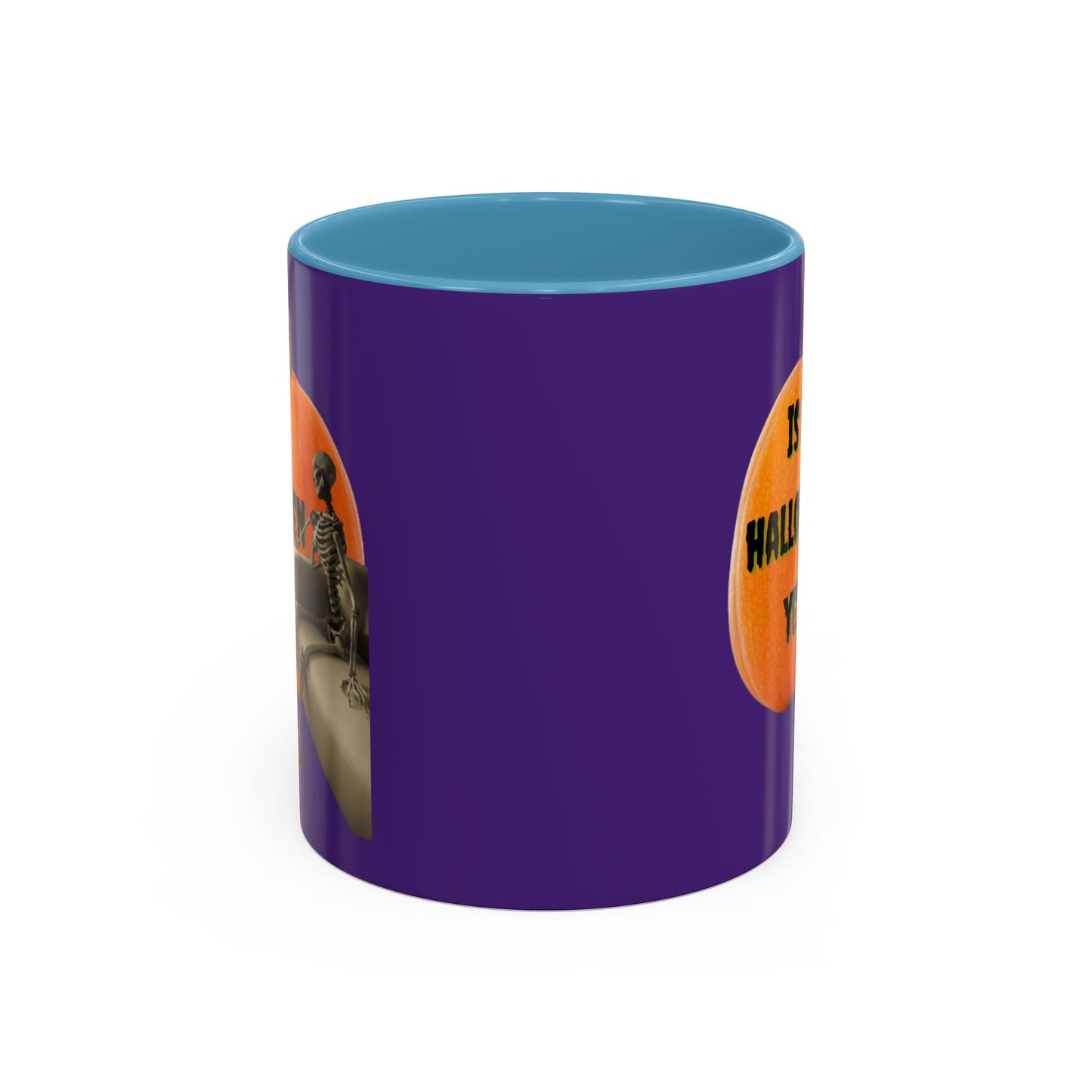 Is it Halloween yet? Skeleton's Giant Pumpkin Purple Accent Mug by CreepyCrafts.boo