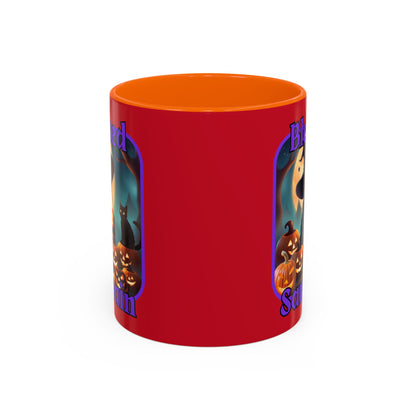 Blessed Samhain Cute Witch Purple font Red Accent Mug by CreepyCrafts.boo