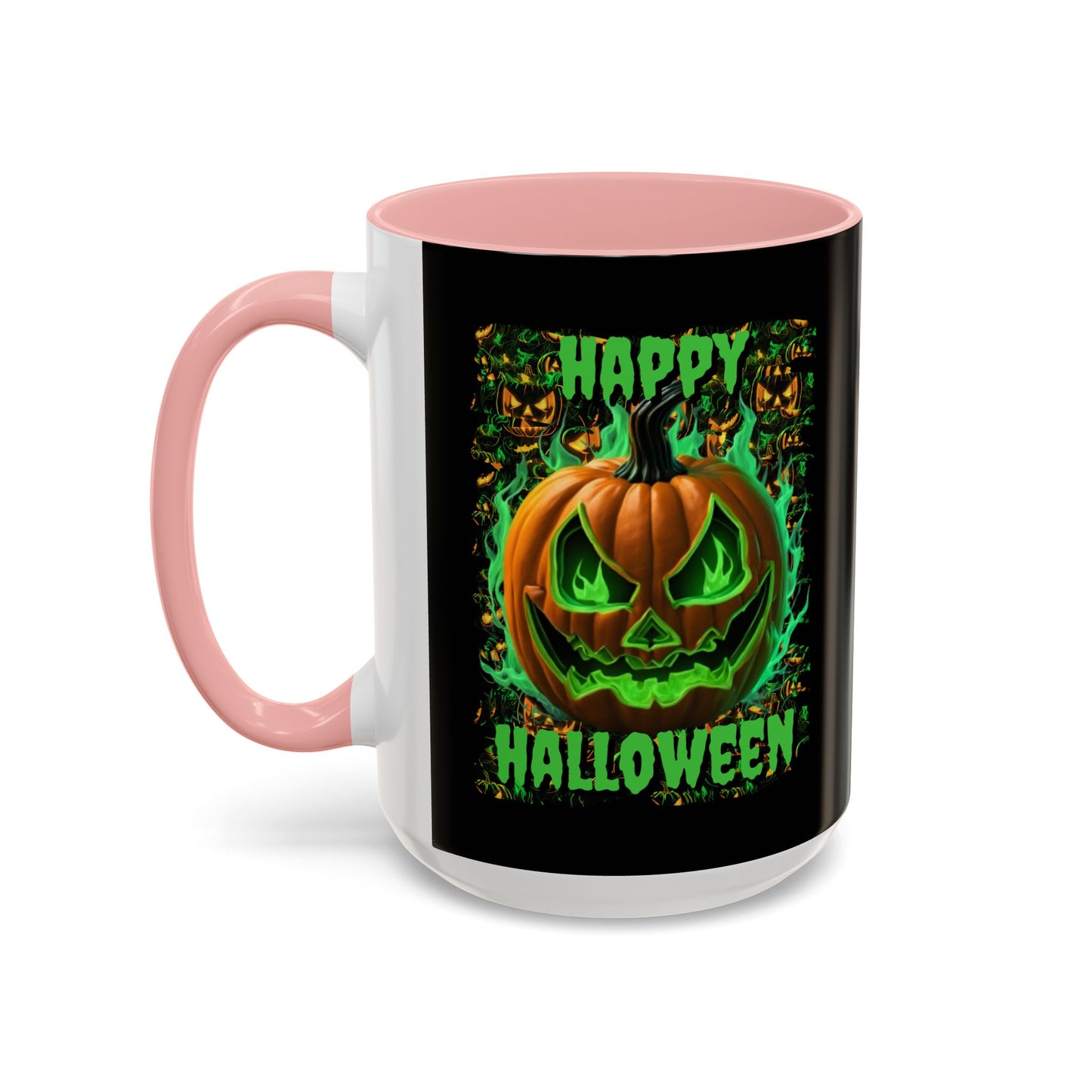 Happy Halloween Green Jack Black Accent Mug by CreepyCrafts.boo