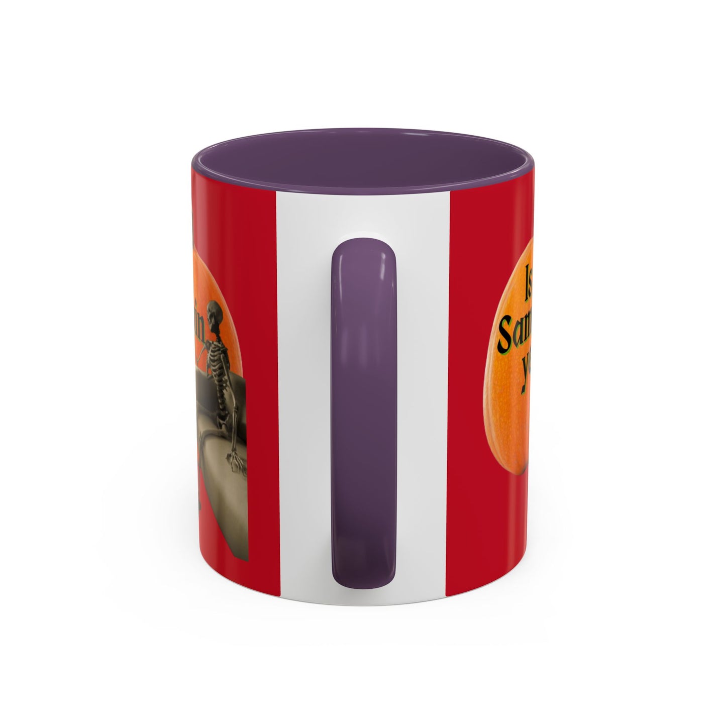 Is It Samhain Yet? Skeleton's Giant Pumpkin Red Accent Mug by CreepyCrafts.boo