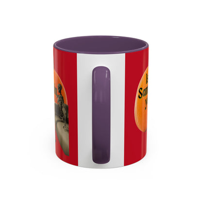 Is It Samhain Yet? Skeleton's Giant Pumpkin Red Accent Mug by CreepyCrafts.boo