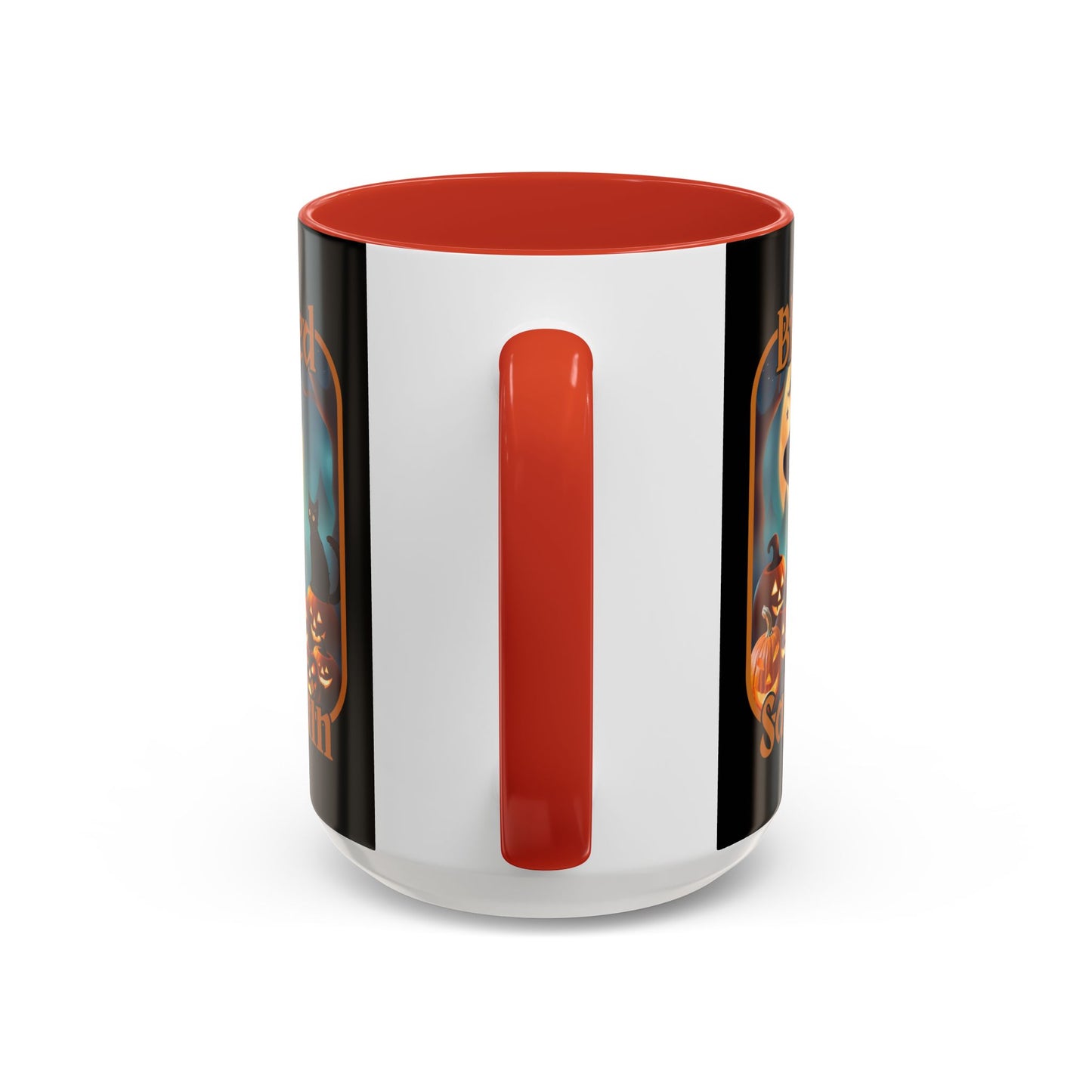Blessed Samhain Cute Witch Orange font Black Accent Mug by CreepyCrafts.boo