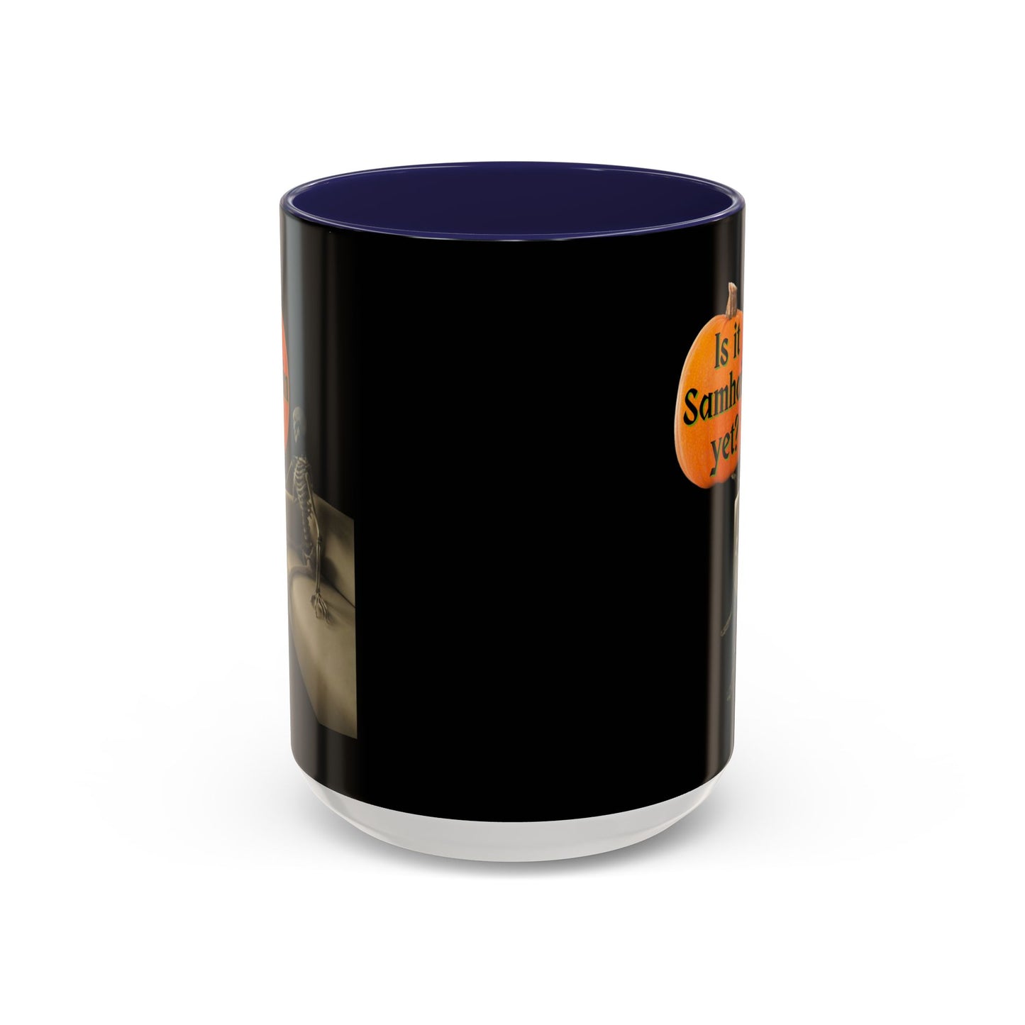 Is it Samhain yet? Skeleton's Pumpkin Black Accent Mug by CreepyCrafts.boo