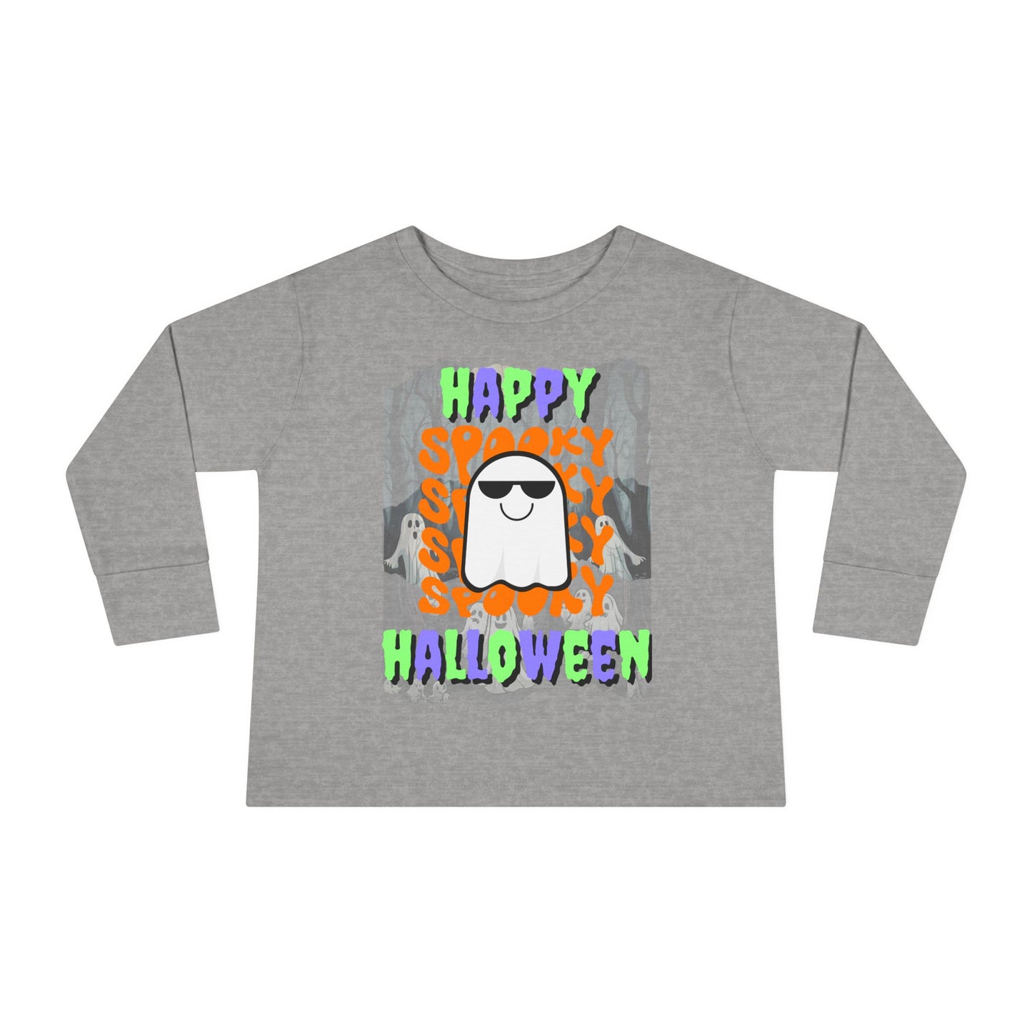 Spooky Happy Halloween Ghost Mixed font Toddler Long Sleeve Tee by CreepyCrafts.boo