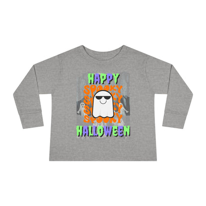 Spooky Happy Halloween Ghost Mixed font Toddler Long Sleeve Tee by CreepyCrafts.boo