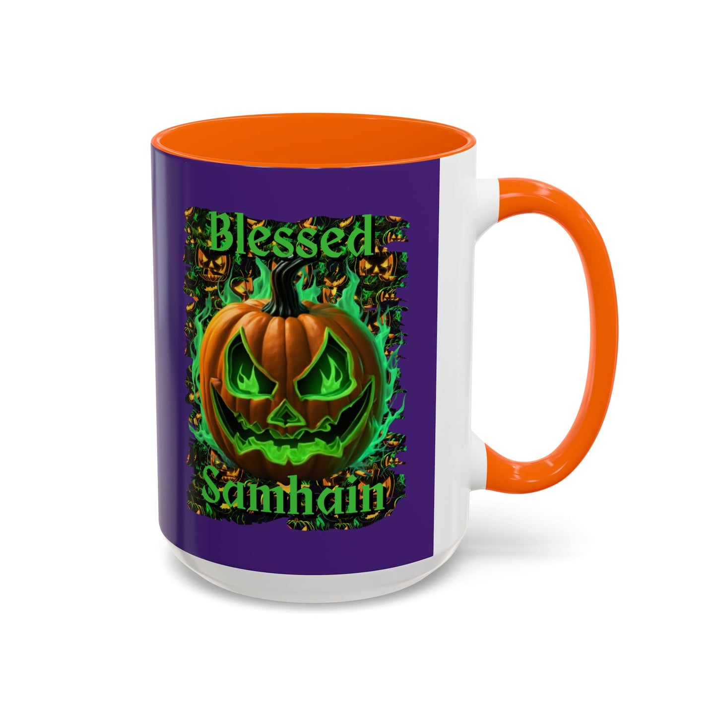 Blessed Samhain Green Jack Purple Accent Mug by CreepyCrafts.boo