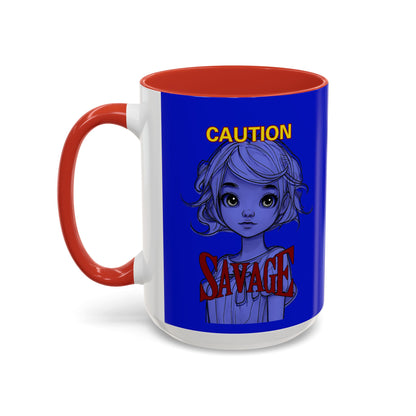 Caution, Savage Dark Blue Accent Mug by cypherpunkgear.com
