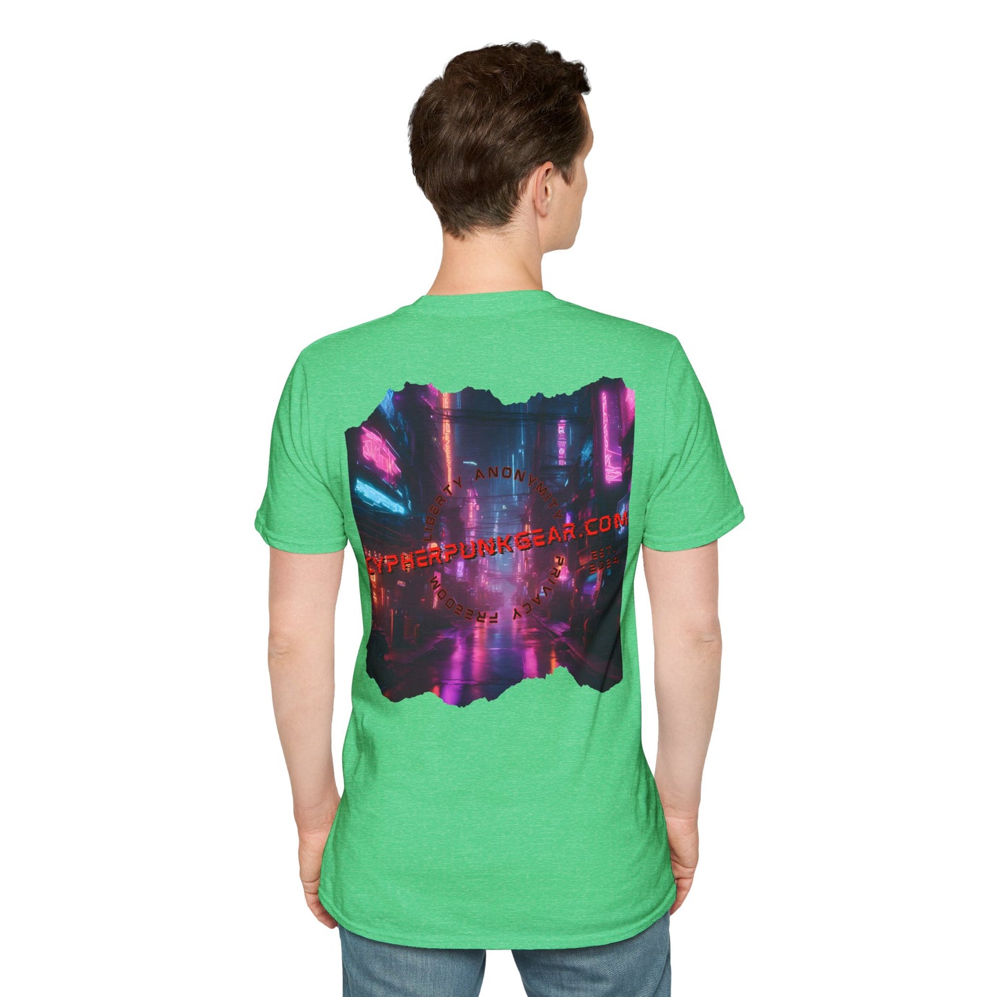 2-sided, cypherpunkgear.com Logo & Cityscape Dark colors Unisex T-Shirt by cypherpunkgear.com