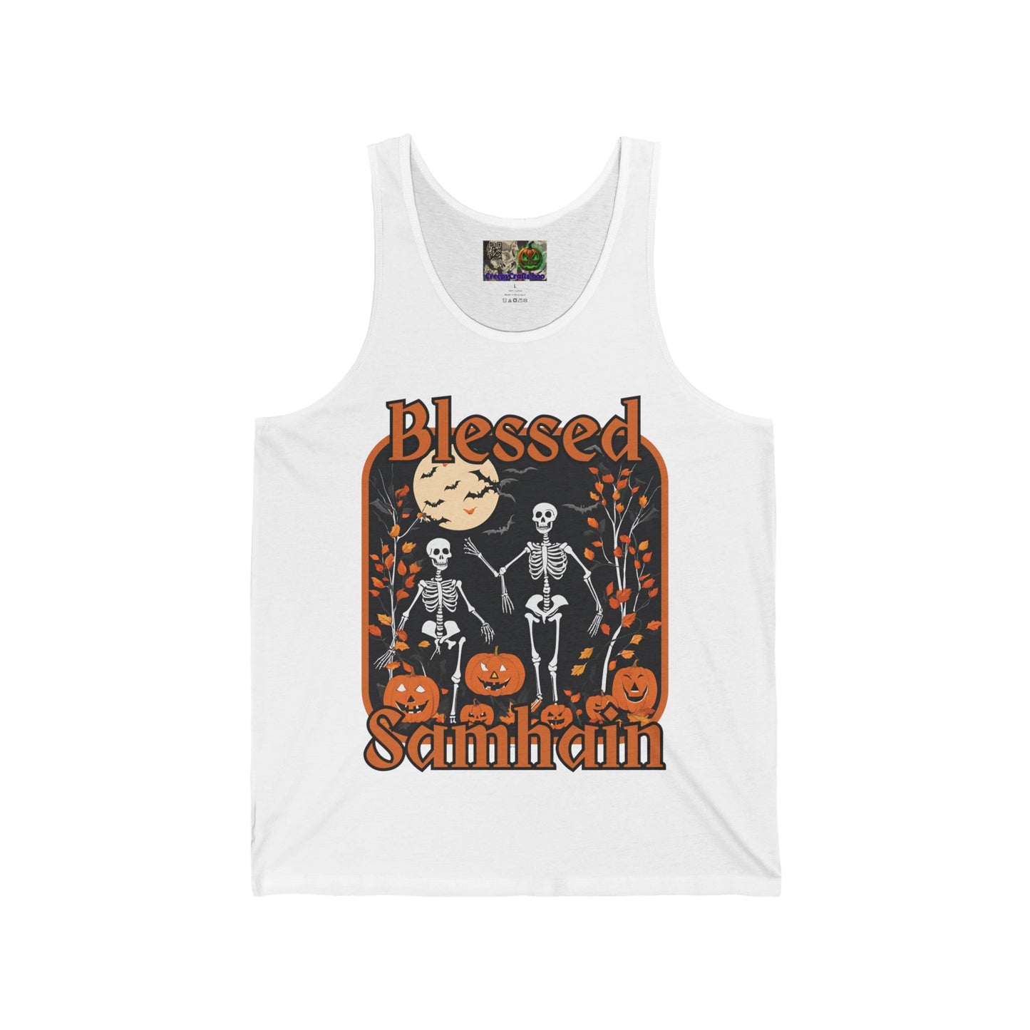 Spooktacular Skeletons of Samhain Unisex Jersey Tank Top by CreepyCrafts.boo