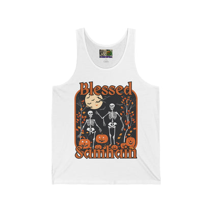 Spooktacular Skeletons of Samhain Unisex Jersey Tank Top by CreepyCrafts.boo