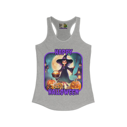 Happy Halloween Little Witch Purple font Women's Racerback Tank Top by CreepyCrafts.boo