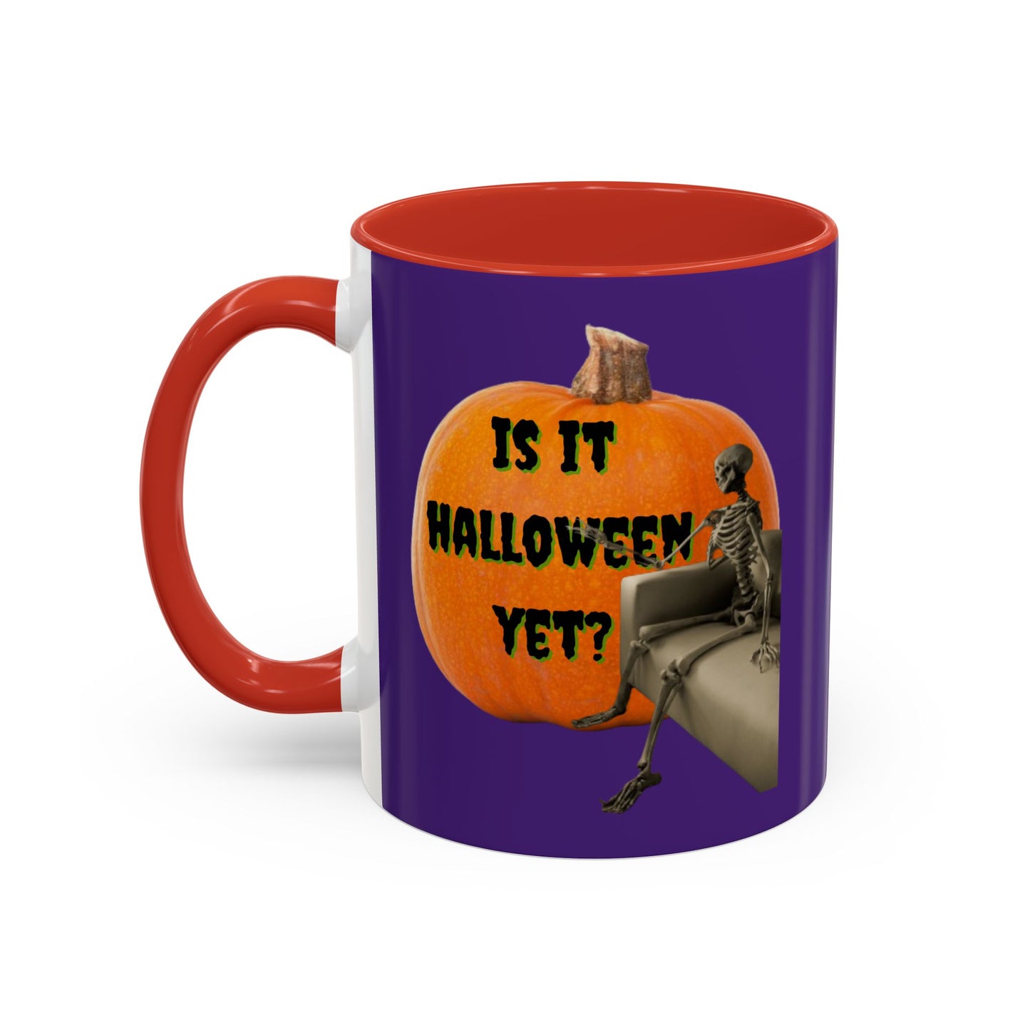 Is it Halloween yet? Skeleton's Giant Pumpkin Purple Accent Mug by CreepyCrafts.boo