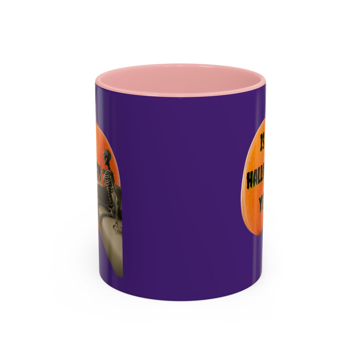 Is it Halloween yet? Skeleton's Giant Pumpkin Purple Accent Mug by CreepyCrafts.boo