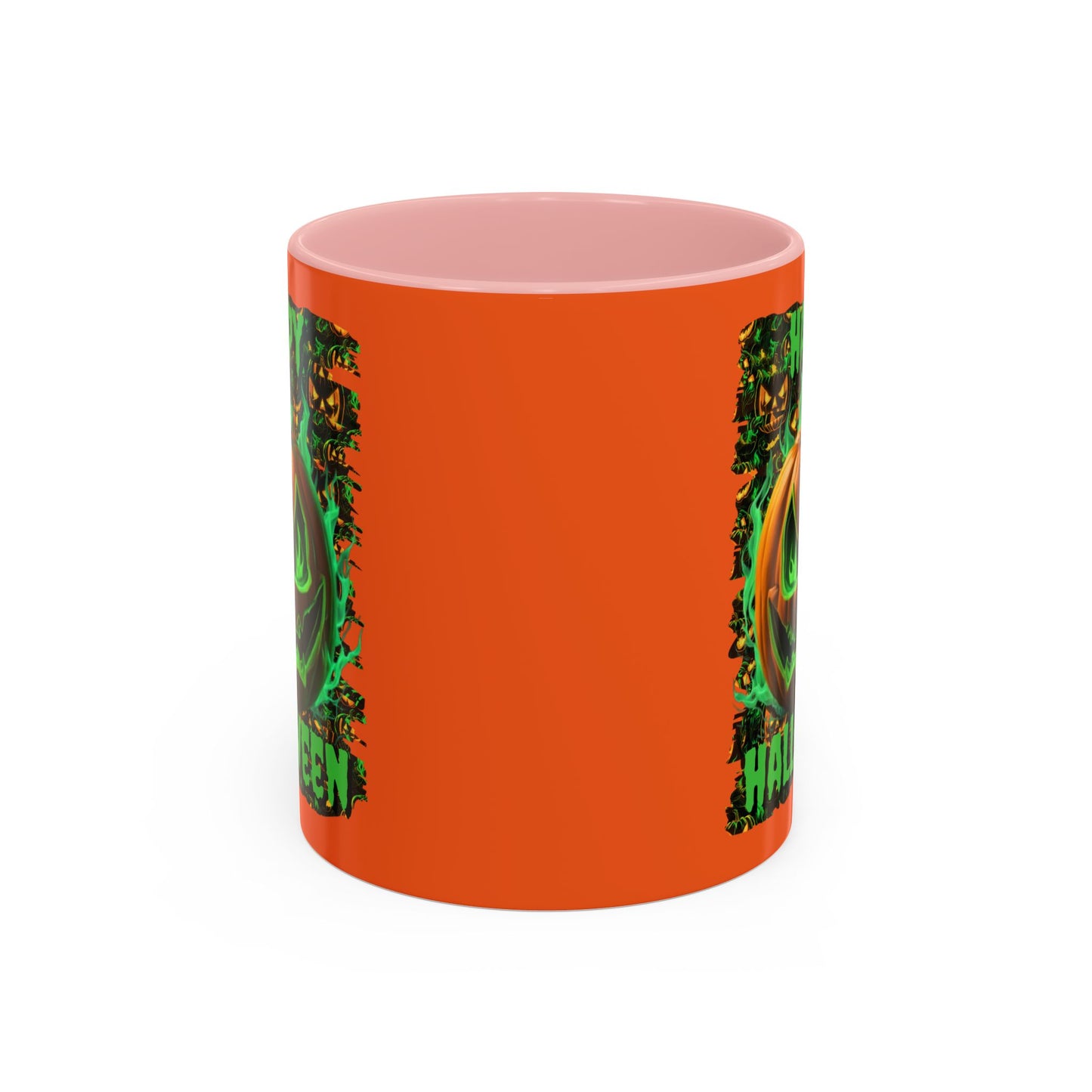 Happy Halloween Green Jack Orange Accent Mug by CreepyCrafts.boo