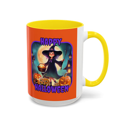 Happy Halloween Little Witch Purple font Orange Accent Mug by CreepyCrafts.boo