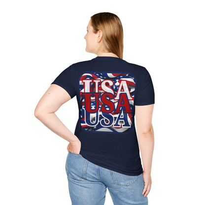 2-sided RED White and Blue USA Patriot DKcolors Unisex T-Shirt by cypherpunkgear