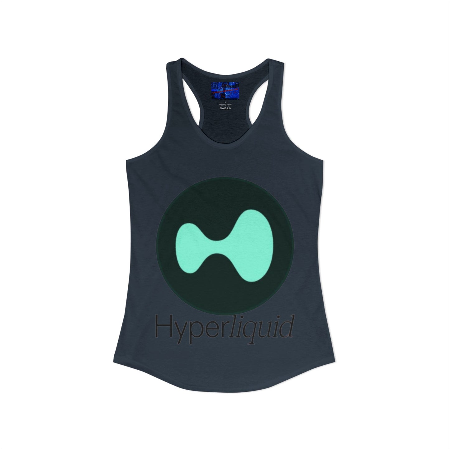 Hyperliquid Black font Women's Racerback Tank Top by cypherpunkgear.com
