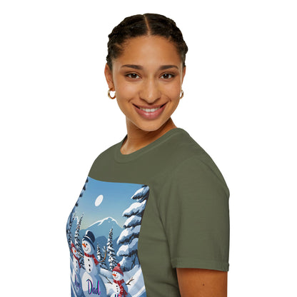 Snowman Family of 3 Dark colors Unisex T-Shirt by cypherpunkgear.com