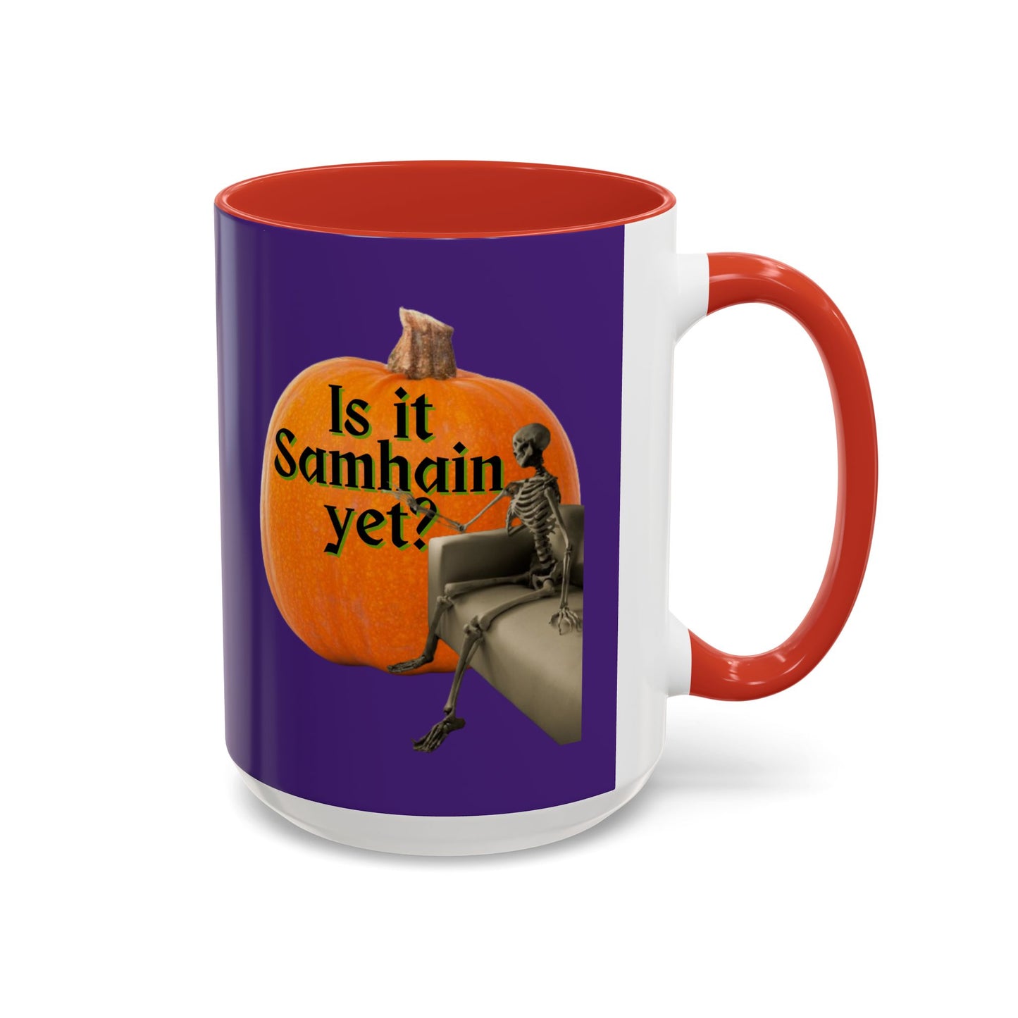 Is It Samhain Yet? Skeleton's Giant Pumpkin Purple Accent Mug by CreepyCrafts.boo