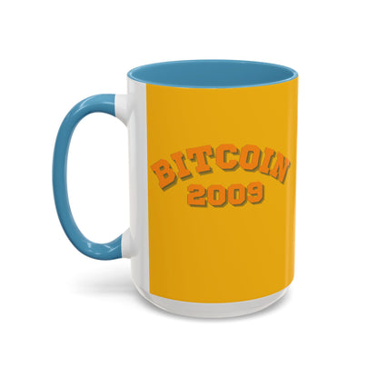 Bitcoin 2009 Yellow Accent Mug by cypherpunkgear.com