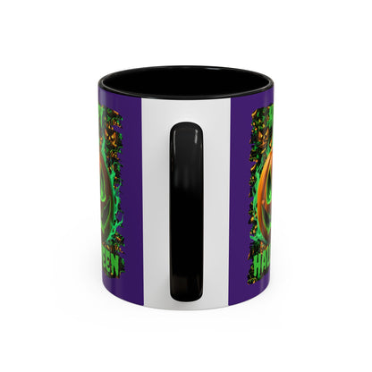 Happy Halloween Green Jack Purple Accent Mug by CreepyCrafts.boo
