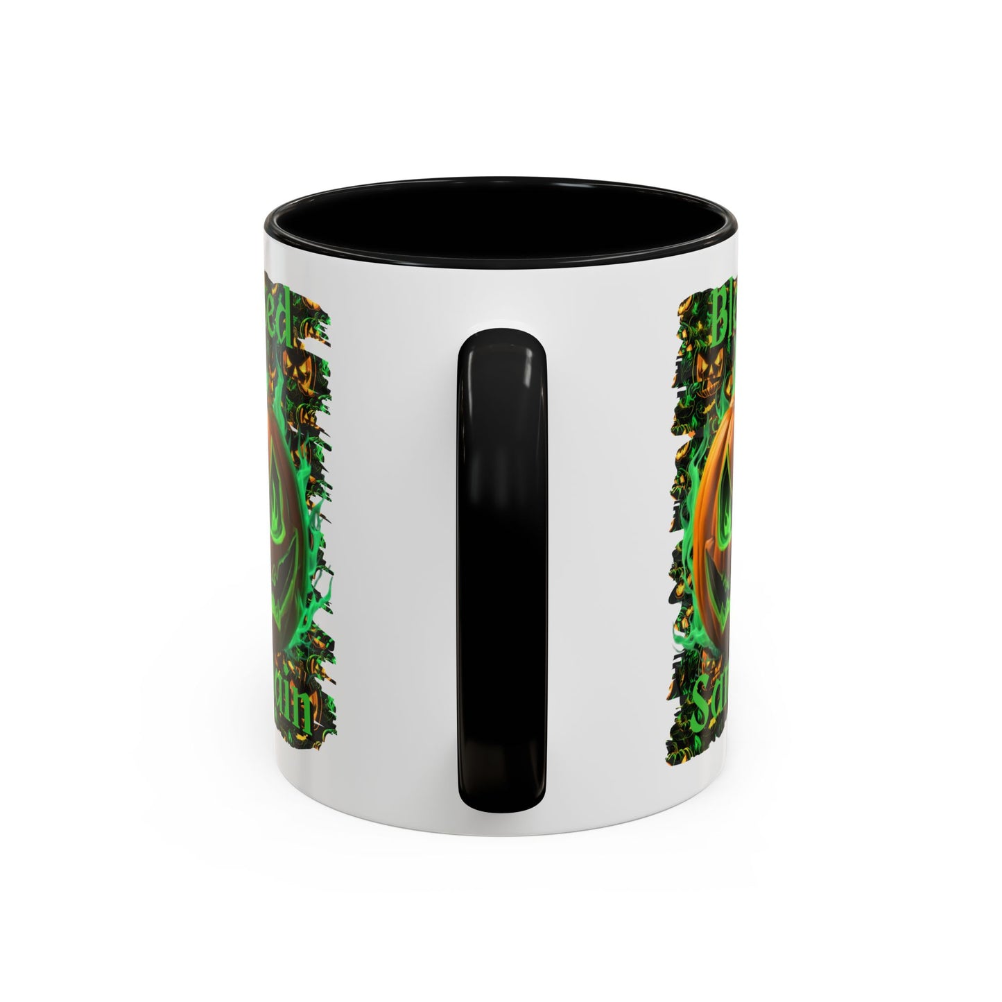 Blessed Samhain Green Jack White Accent Mug by CreepyCrafts.boo