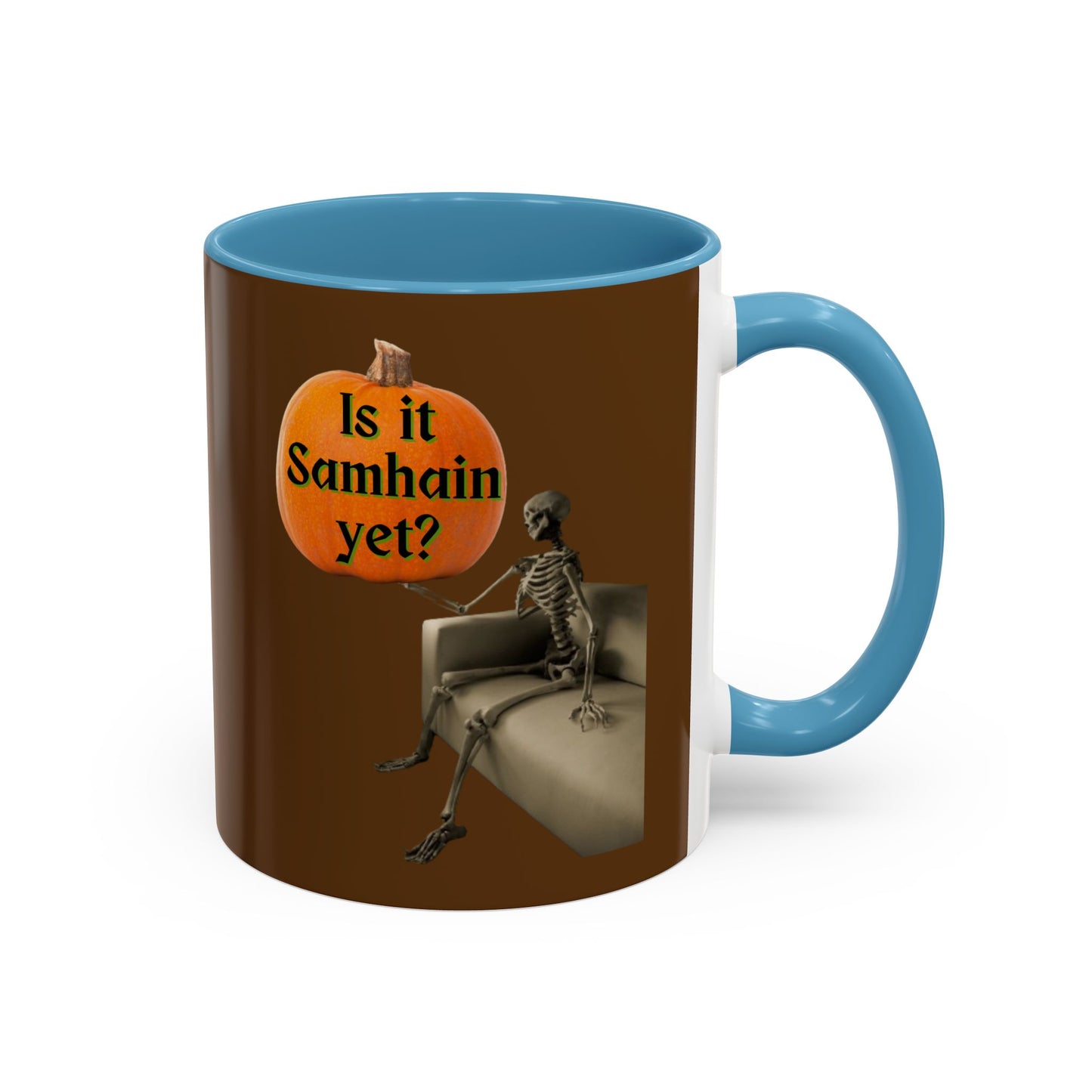 Is it Samhain yet? Skeleton's Pumpkin Brown Accent Mug by CreepyCrafts.boo