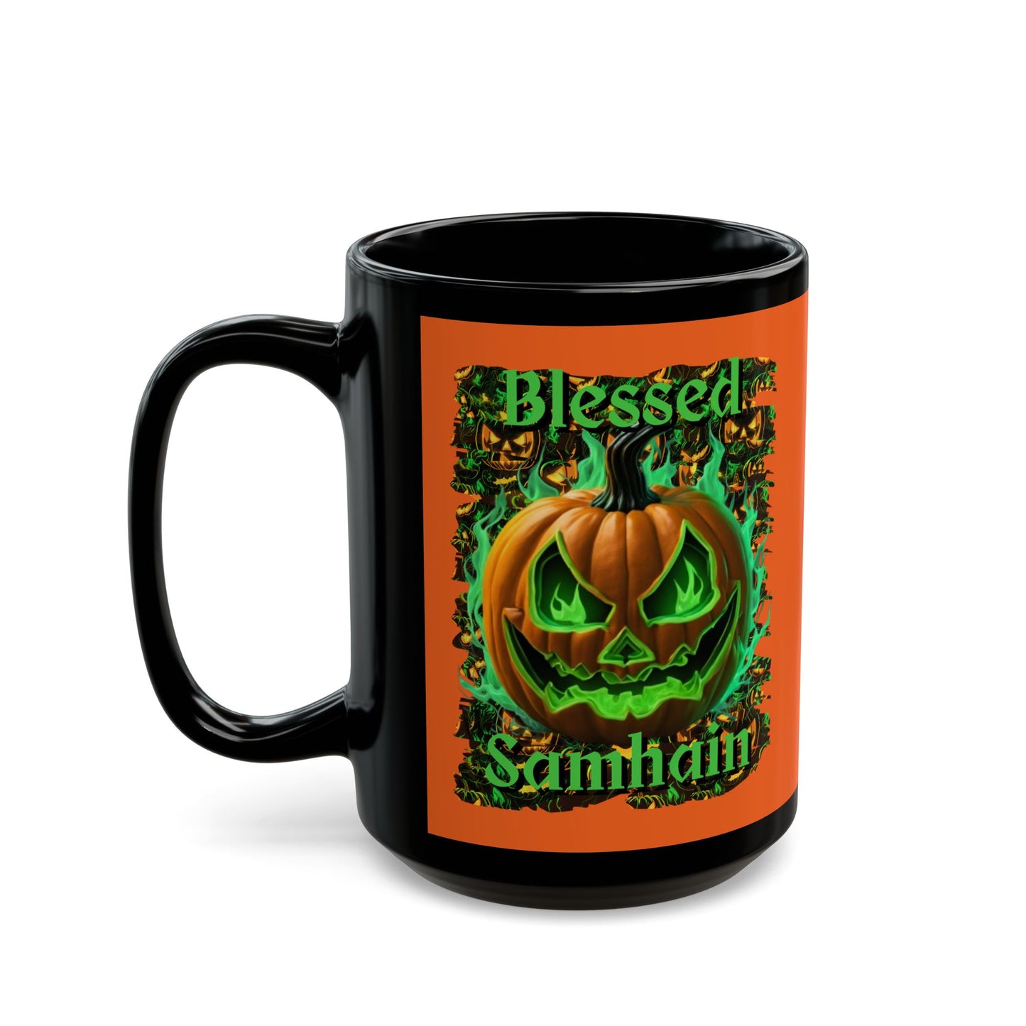 Blessed Samhain Green Jack Orange Mug by CreepyCrafts.boo