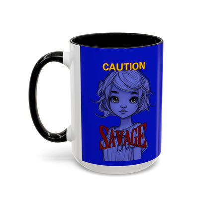 Caution, Savage Dark Blue Accent Mug by cypherpunkgear.com