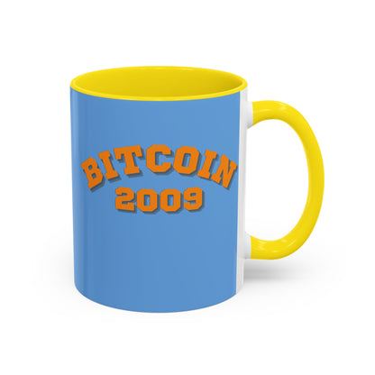 Bitcoin 2009 Light Blue Accent Mug by cypherpunkgear.com