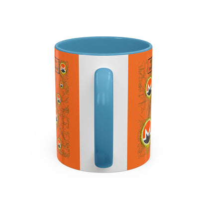 Monero (XMR) don't assume your freedoms are assured Orange Accent Mug by cypherpunkgear.com