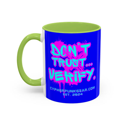 Don't Trust...Verify. Dark Blue Accent Mug by cypherpunkgear.com