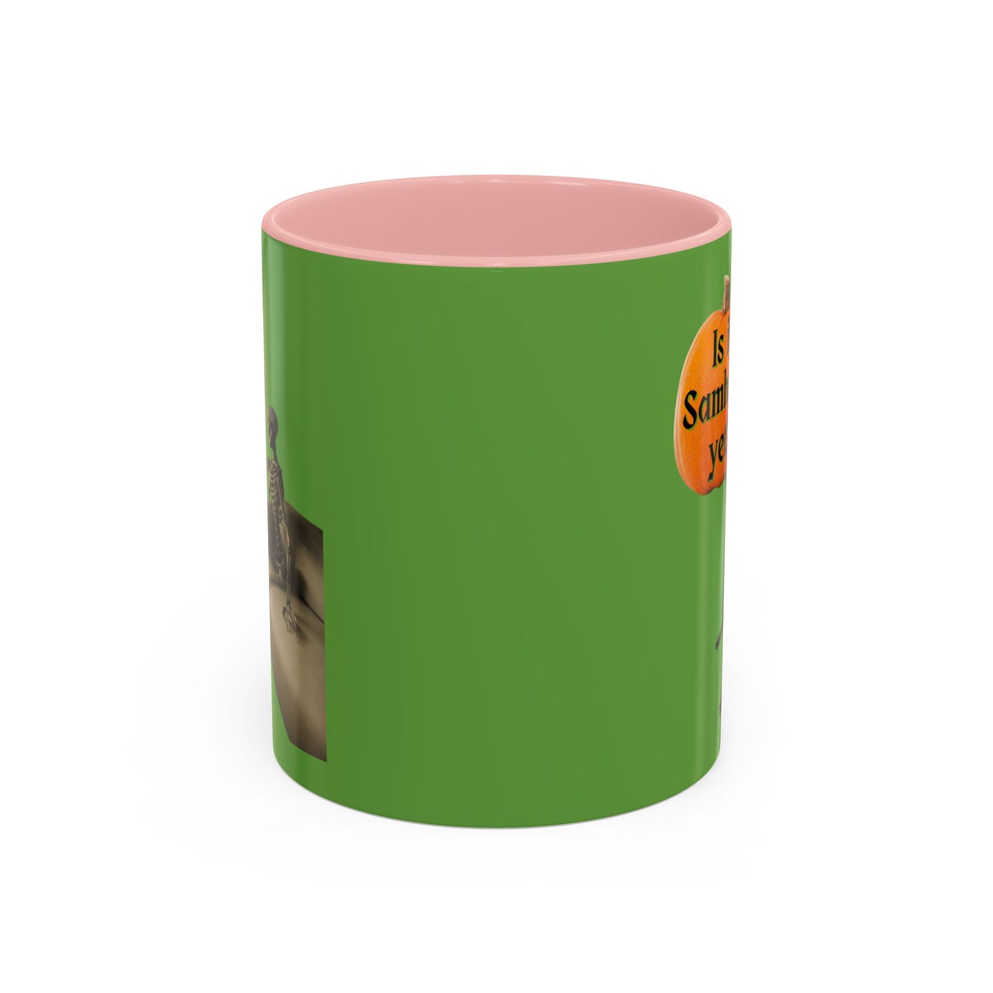 Is it Samhain yet? Skeleton's Pumpkin Green Accent Mug by CreepyCrafts.boo